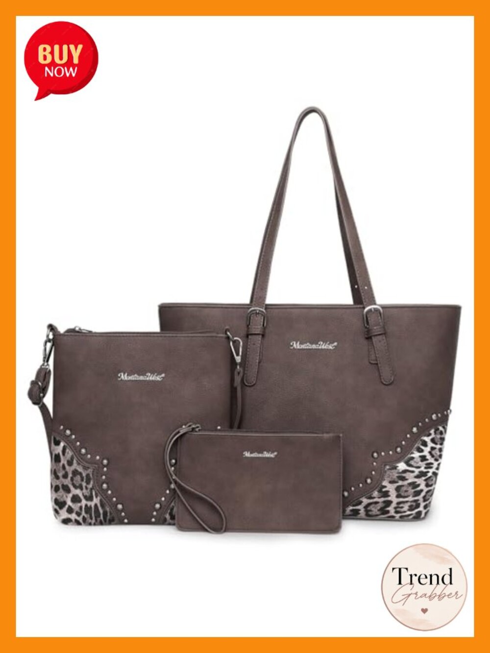 3Pc Faux Leather Tote Crossbody Wallet Set Leopard Satchel Handbags